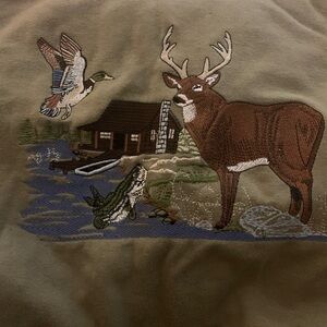 Embroidered Wilderness Scene Sweatshirt - Deer, Duck, Cabin CRACKER BARRELL